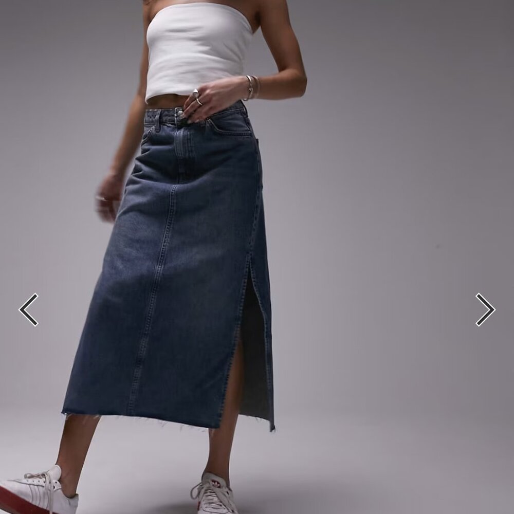 Topshop Denim Midi Skirt – Side Slit – US 4 / EU 36